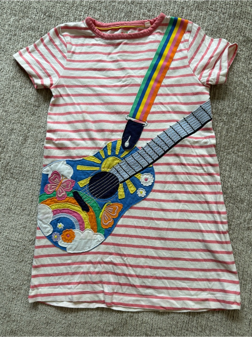 Mini Boden 3-4Y Pink Stripe Guitar Applique T-Shirt Dress